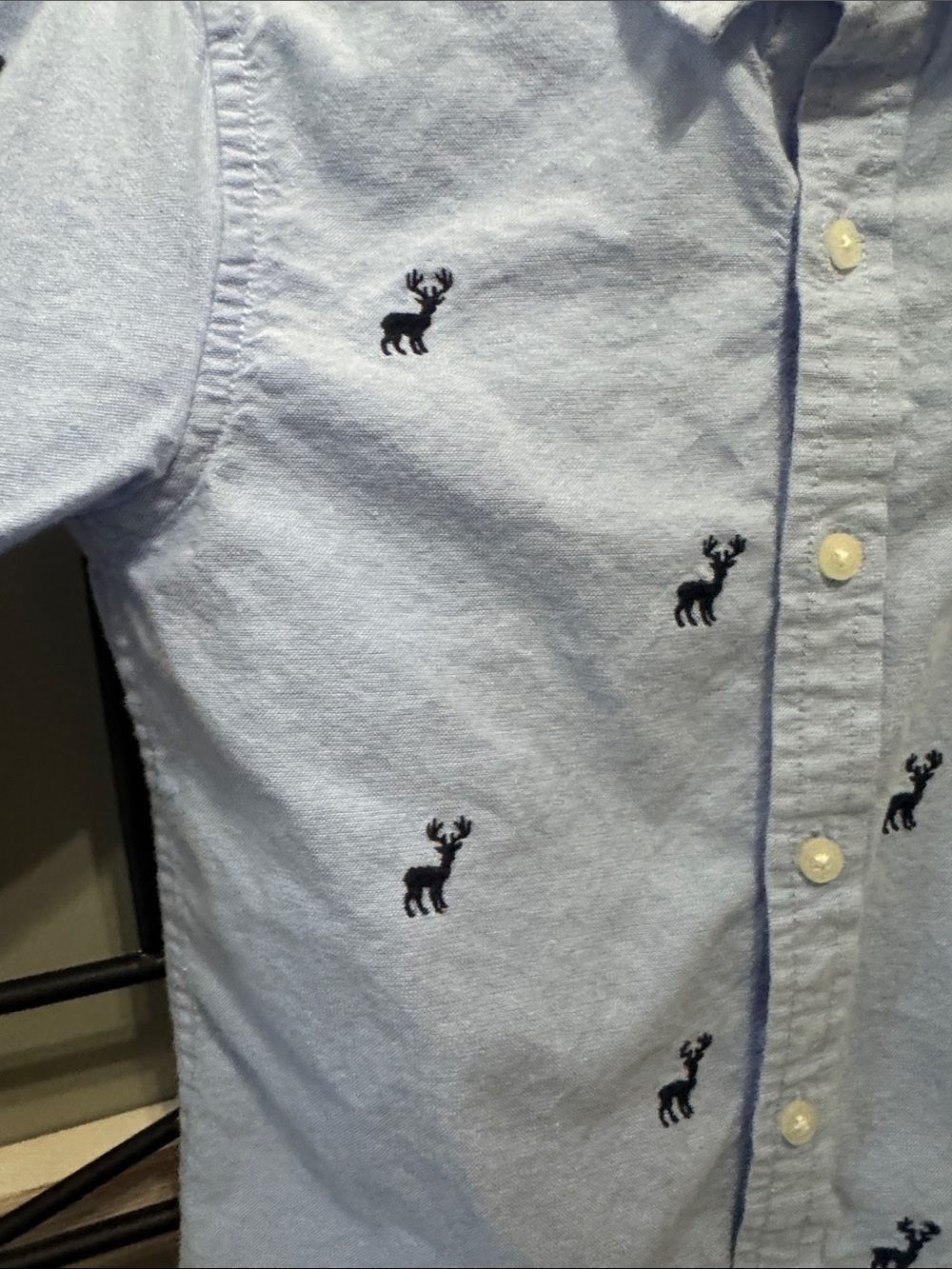 Janie and Jack Light Blue Button-Down with Navy Moose Embroidery 5 Cotton - Picture 4 of 6